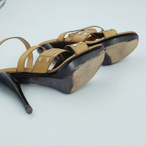 Tod's Brown Leather Strappy Open Toe Heel Sandals Women's Size 10 - Picture 5 of 11